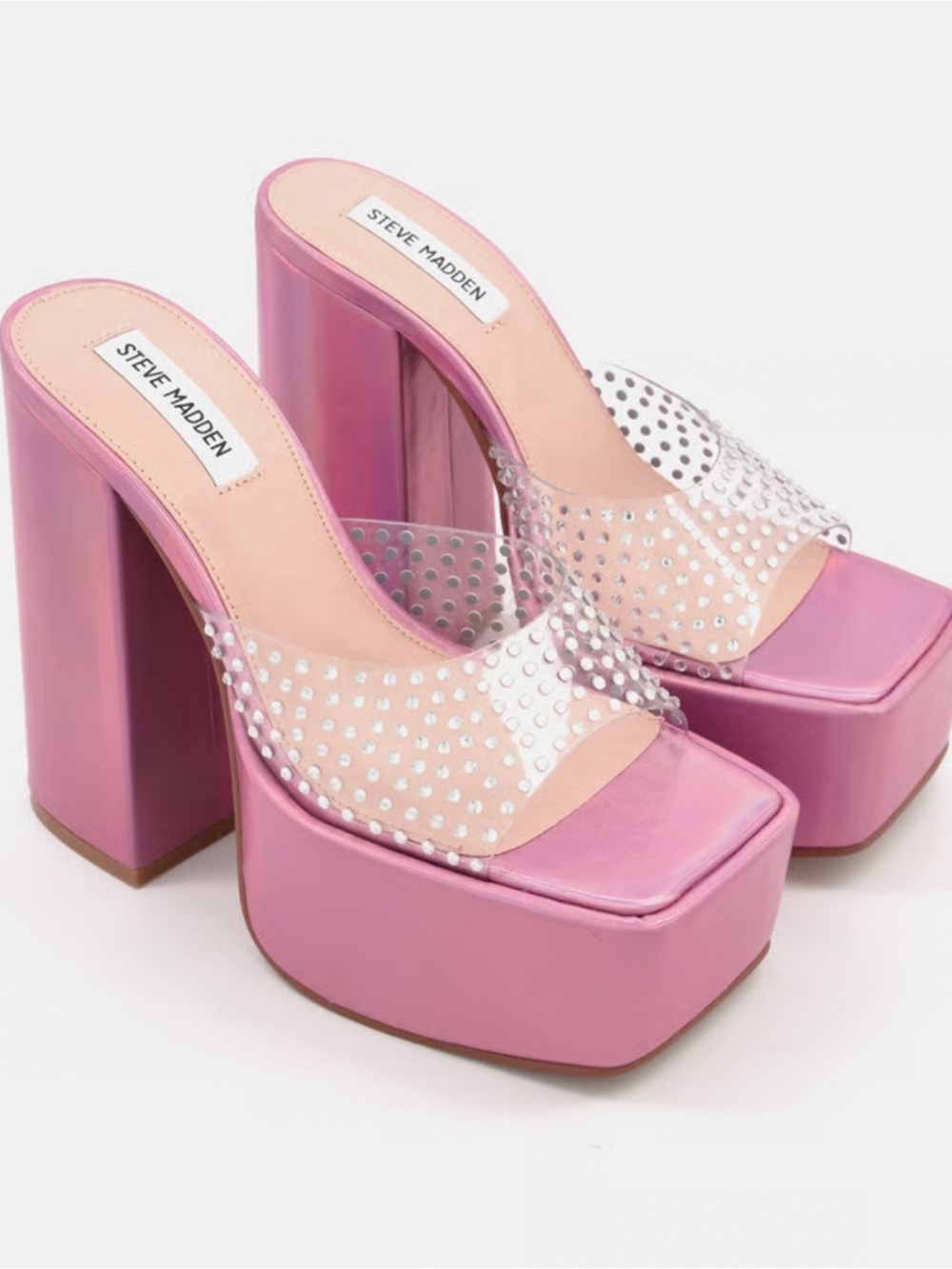 Steve Madden Pink Rhinestone High Block Platform Mules Mules Sandals Shoes